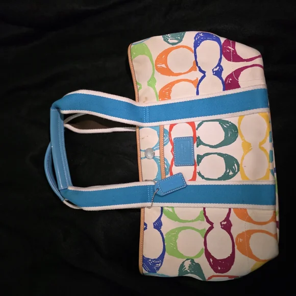 Coach Multicolor Tote with Blue Straps - Picture 2 of 2